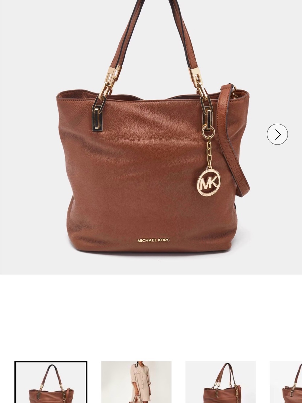 Michael Kors Brown Leather Tote with Gold Charm